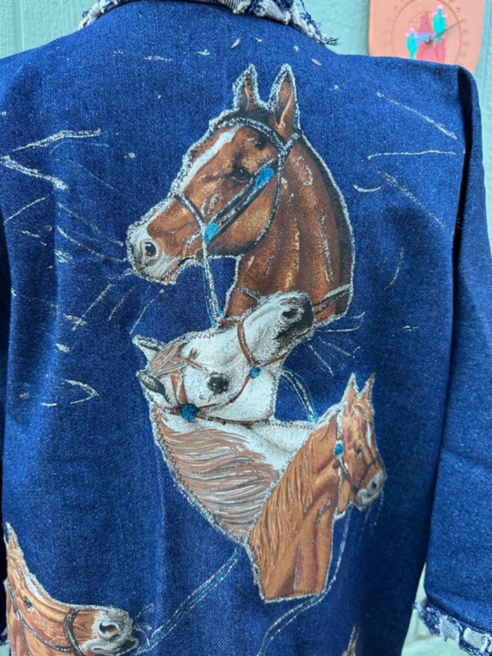 Vintage 80s Denim Western Jacket: Equestrian Horse Appliqué, Hand-Crafted - Picture 6 of 15